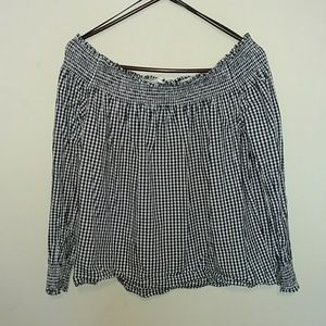 Blue and White En Creme off the shoulder